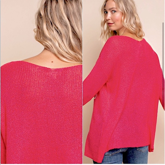 PINK EMBROIDERED OVERSIZED “FREE AS A BIRD” LOGO SWEATER TOP - Picture 2 of 3